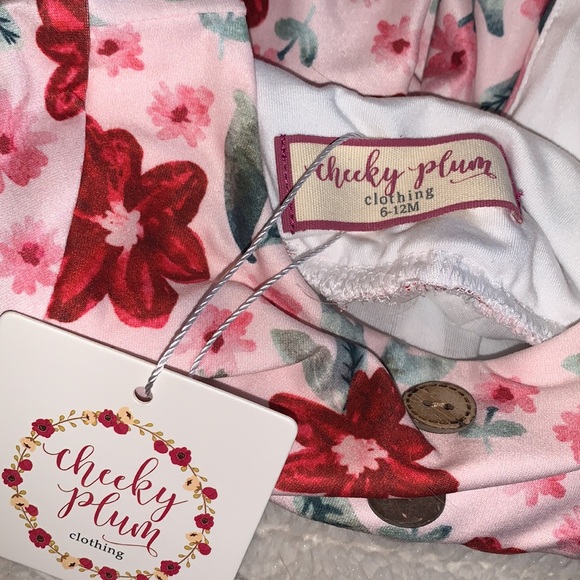 NWT Cheeky Plum Myra Dress 6-12M Poinsettia Parade Red & White Floral - Picture 10 of 12